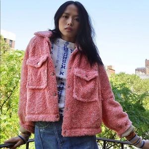 Free People We The Free Faux Fur Teddy Plush Melon Jacket